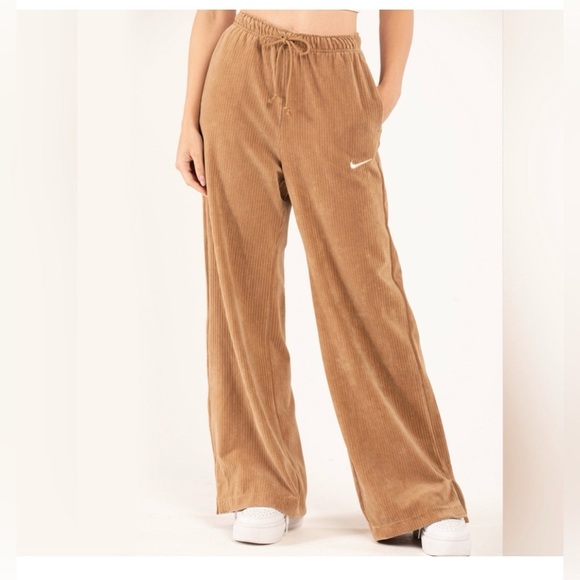 Nike Pants - Nike Tan Wide Leg Activewear Loungewear Sporty Ribbed Cotton Blend Fabric Size S